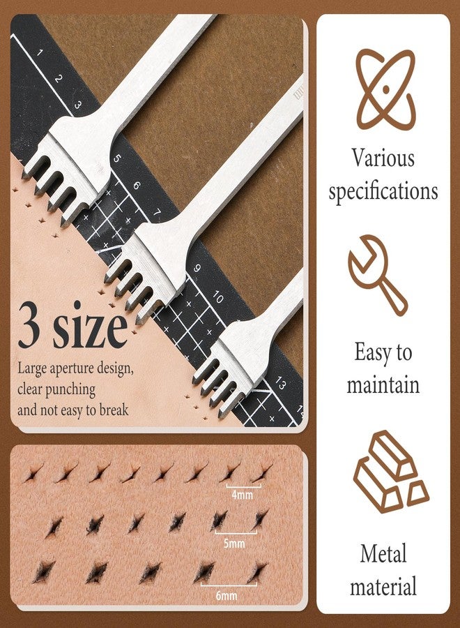 QMNNMA 10Pcs Leather Stitching Punch, Hole Punch Set Diamond Stitching Chisel Set, Multiple Sizes White Steel 1/2/4/6 Prong Leather Chisel with Storage Bag for DIY Craft - Image 5