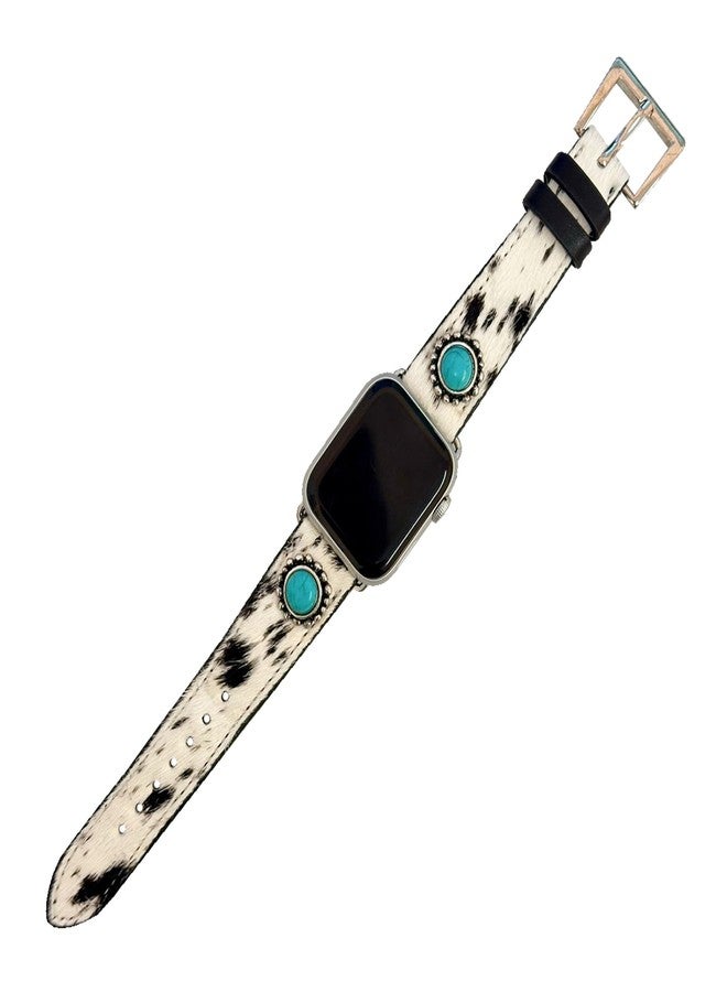 Wonderent Premium Western Furry Cow Leather Watchband with Turquoise Howlite Charm for Apple Watch – Fits Sizes 38mm, 40mm, 41mm, 42mm, 44mm, and 45mm, Compatible with Series 9, 8, 7, 6, 5, 4, and SE (No. 133) (45,44,42MM, Black) - Image 2