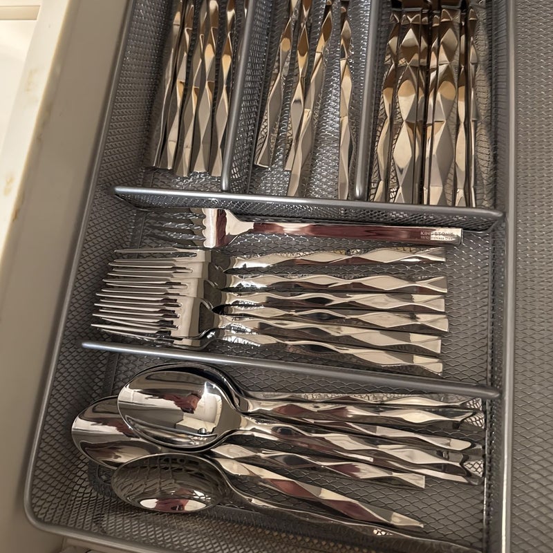 5PCS Luxury Tableware Set Silvery Stainless Steel Mirror Polished Diamond Cut Pattern Suitable for Kitchen Home Wedding Party Dishwasher Safe - Image 5