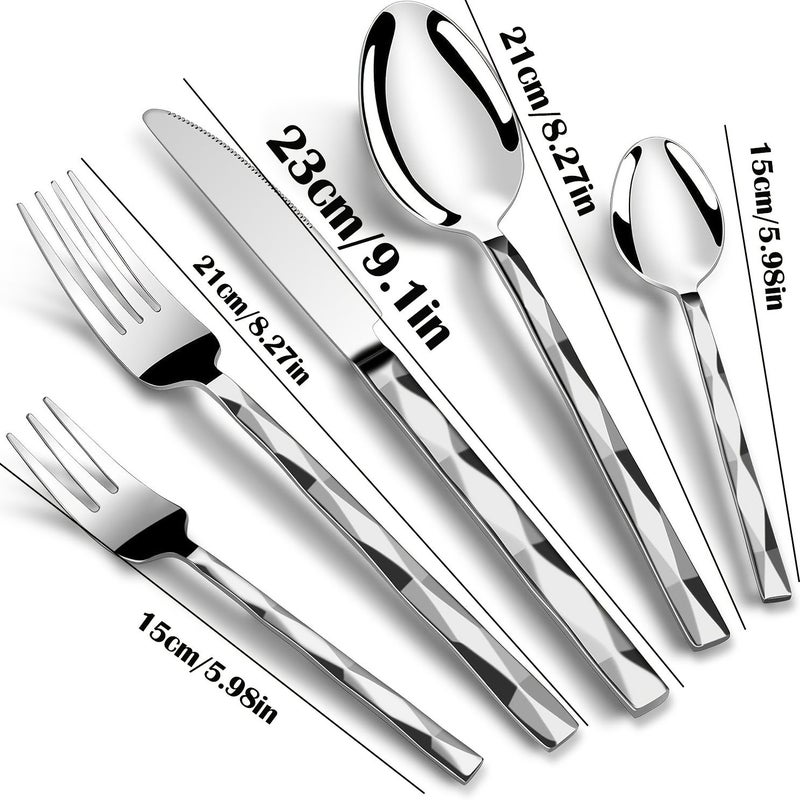 5PCS Luxury Tableware Set Silvery Stainless Steel Mirror Polished Diamond Cut Pattern Suitable for Kitchen Home Wedding Party Dishwasher Safe - Image 3