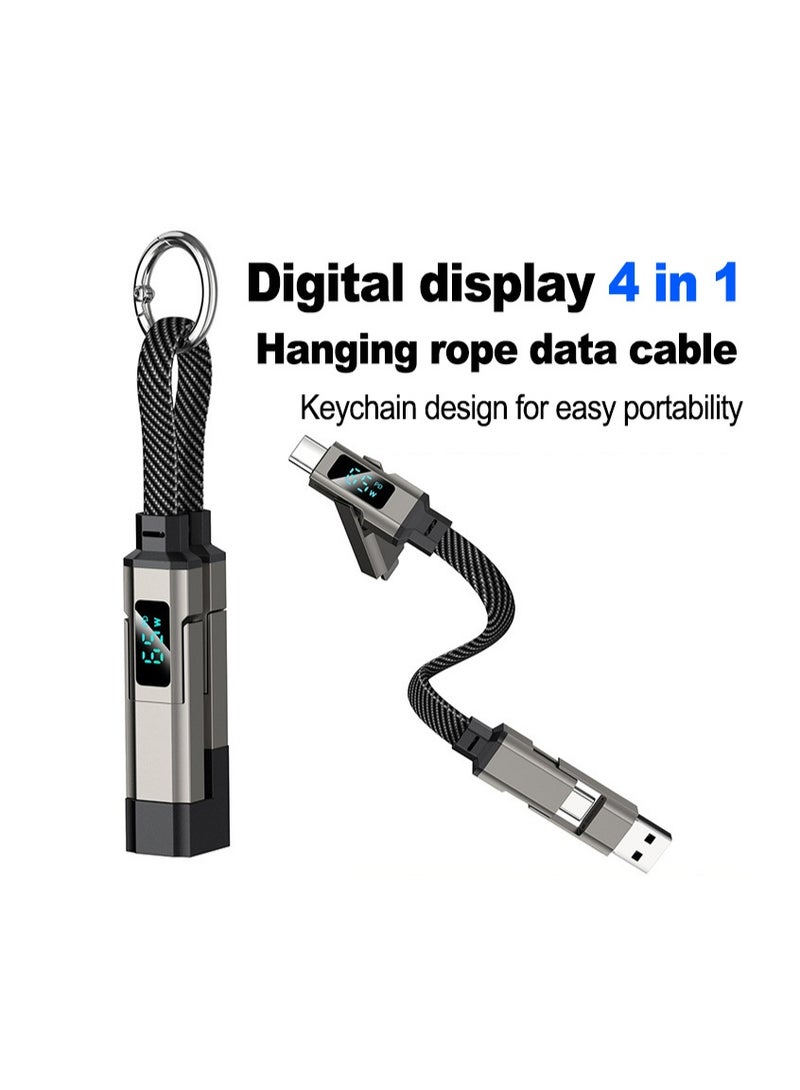 OLYSON 4-in-1 Keychain Charging Cable with LED Display, 65W Fast Charging Combo (Lightning, USB-C, USB-A) for iPhone, iPad, MacBook, AirPods, Samsung, Black - Image 1