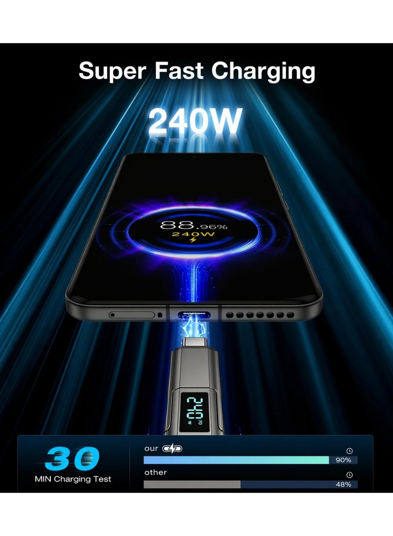 OLYSON 4-in-1 Keychain Charging Cable with LED Display, 65W Fast Charging Combo (Lightning, USB-C, USB-A) for iPhone, iPad, MacBook, AirPods, Samsung, Black - Image 4