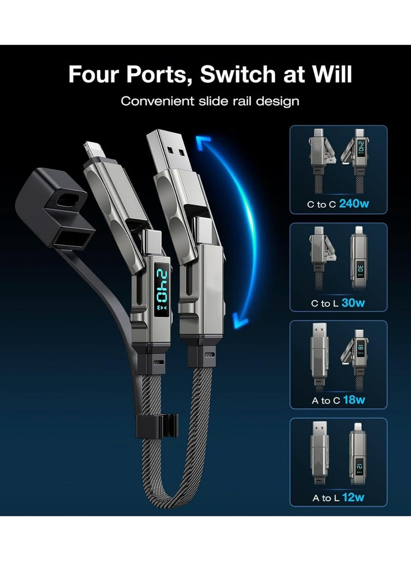 OLYSON 4-in-1 Keychain Charging Cable with LED Display, 65W Fast Charging Combo (Lightning, USB-C, USB-A) for iPhone, iPad, MacBook, AirPods, Samsung, Black - Image 2
