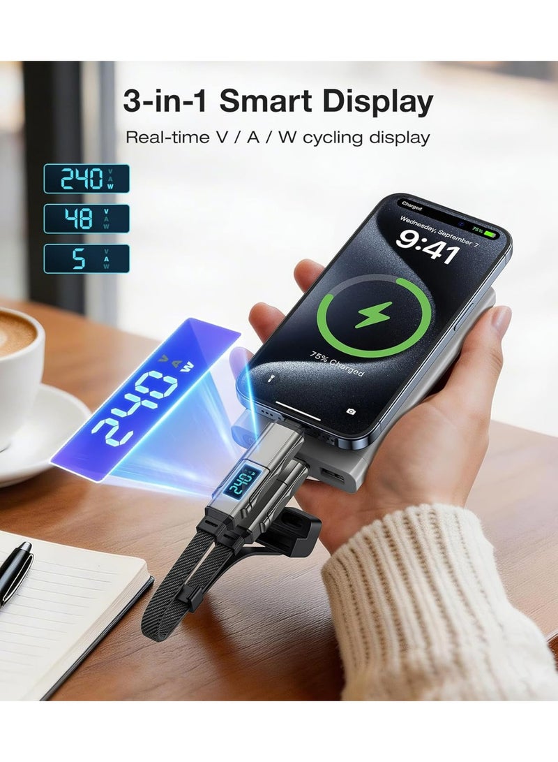 OLYSON 4-in-1 Keychain Charging Cable with LED Display, 65W Fast Charging Combo (Lightning, USB-C, USB-A) for iPhone, iPad, MacBook, AirPods, Samsung, Black - Image 3