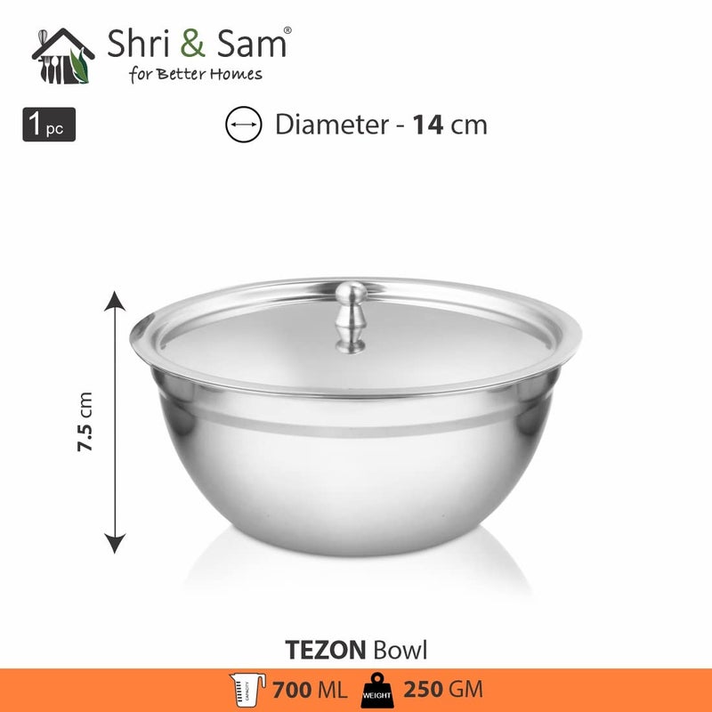 Shri & Sam Shri & Sam Stainless Steel Serving Bowl with Stainless Steel Lid, 3 Pieces, Silver (Tezon)  - Image 3