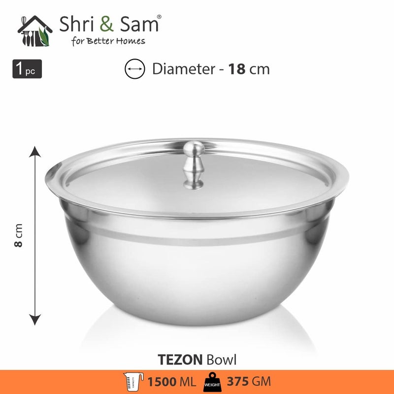 Shri & Sam Shri & Sam Stainless Steel Serving Bowl with Stainless Steel Lid, 3 Pieces, Silver (Tezon)  - Image 5
