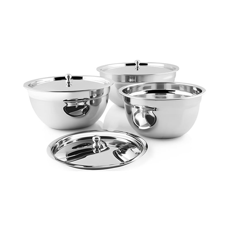 Shri & Sam Shri & Sam Stainless Steel Serving Bowl with Stainless Steel Lid, 3 Pieces, Silver (Tezon)  - Image 1