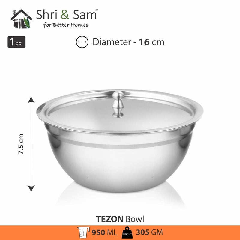 Shri & Sam Shri & Sam Stainless Steel Serving Bowl with Stainless Steel Lid, 3 Pieces, Silver (Tezon)  - Image 4