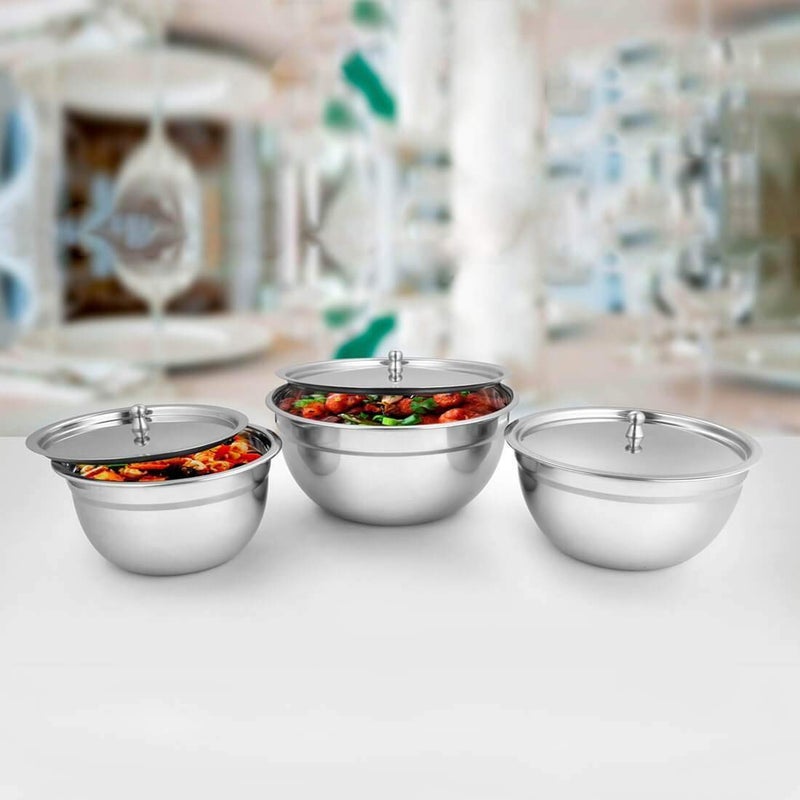 Shri & Sam Shri & Sam Stainless Steel Serving Bowl with Stainless Steel Lid, 3 Pieces, Silver (Tezon)  - Image 2