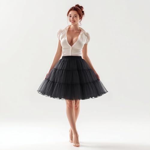Shimaly Women's Short Length Petticoat Above Knee Underskirt Half Slip Crinoline (S-M, Black) - Image 3