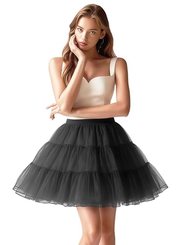Shimaly Women's Short Length Petticoat Above Knee Underskirt Half Slip Crinoline (S-M, Black) - Image 4