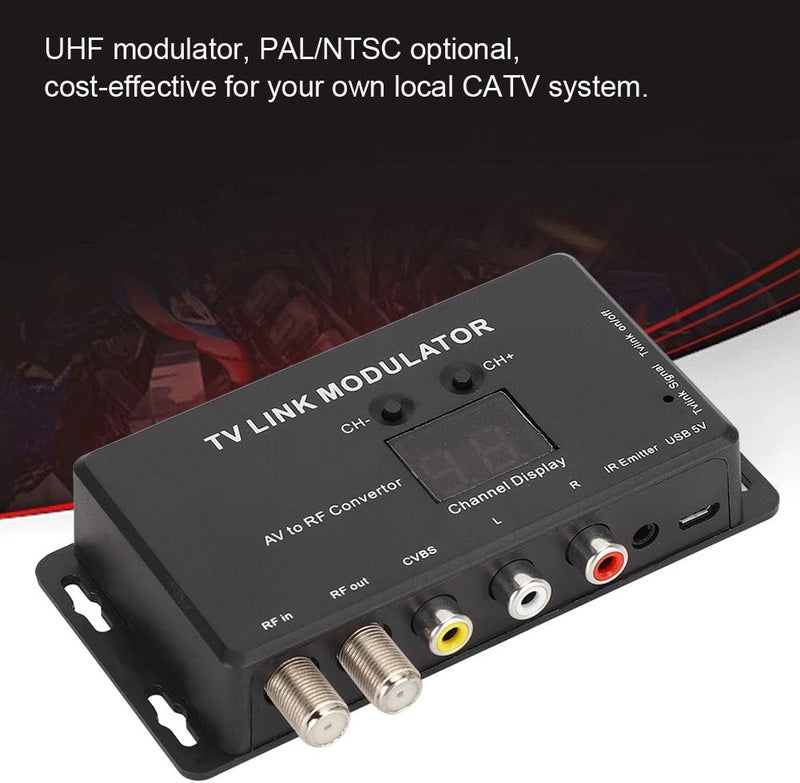cheekyglo UHF Modulator TV Link Modulator, Universal Composite A/V to RF Coax Agile Modulator RF TV Micro Modulator RCA Compact RF Modulator Converter IR Extender Support PAL - Image 4