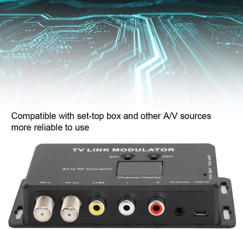 cheekyglo UHF Modulator TV Link Modulator, Universal Composite A/V to RF Coax Agile Modulator RF TV Micro Modulator RCA Compact RF Modulator Converter IR Extender Support PAL - Image 2