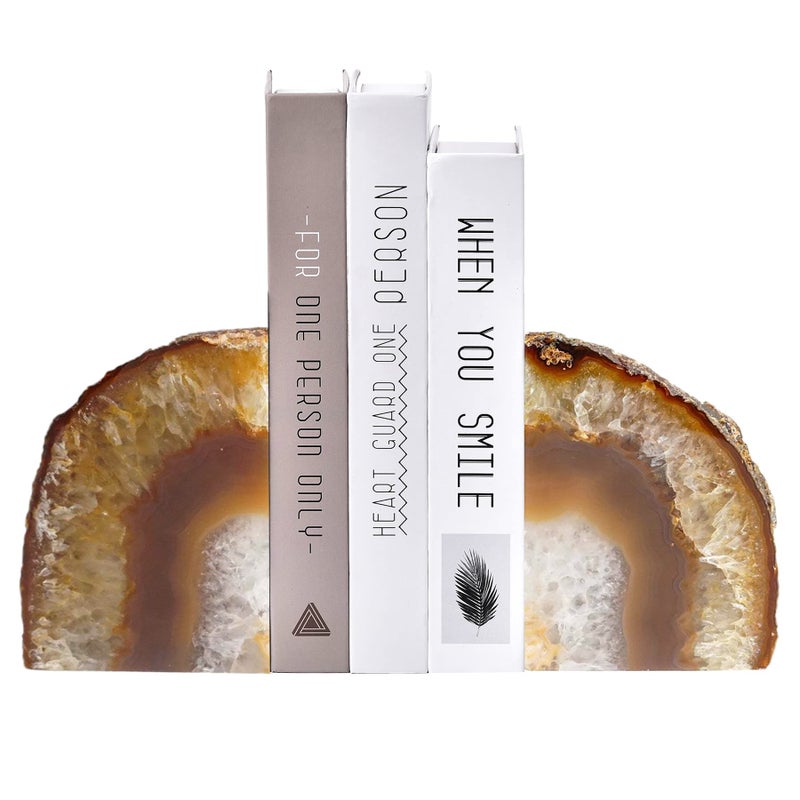 AMOYSTONE Natural Agate Bookends, Stone Book Ends for Kidsâ€™ Books, Small Crystal Book Stopper 2-3 LBS, Decorative Bookends for Shelves, for Children's - Image 1