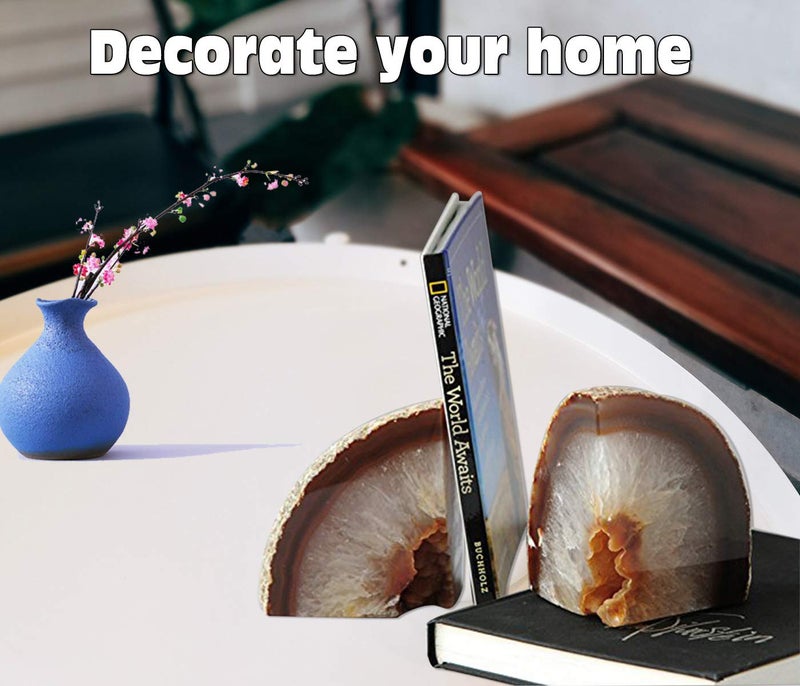 AMOYSTONE Natural Agate Bookends, Stone Book Ends for Kidsâ€™ Books, Small Crystal Book Stopper 2-3 LBS, Decorative Bookends for Shelves, for Children's - Image 2