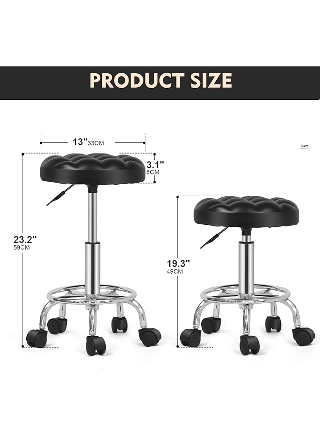 إيروريكس كرسي دائري دوار: كرسي زينة مع جلد صناعي قابل للتعديل الارتفاع 360 درجة مع عجلات للمكتب والمنزل والعمل والرسم والاستوديو والمتجر والسبا والصالون - Image 3