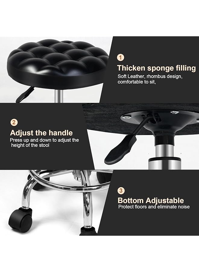 إيروريكس كرسي دائري دوار: كرسي زينة مع جلد صناعي قابل للتعديل الارتفاع 360 درجة مع عجلات للمكتب والمنزل والعمل والرسم والاستوديو والمتجر والسبا والصالون - Image 5