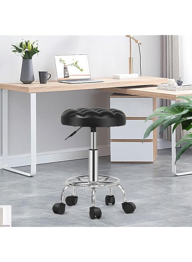 إيروريكس كرسي دائري دوار: كرسي زينة مع جلد صناعي قابل للتعديل الارتفاع 360 درجة مع عجلات للمكتب والمنزل والعمل والرسم والاستوديو والمتجر والسبا والصالون - Image 2