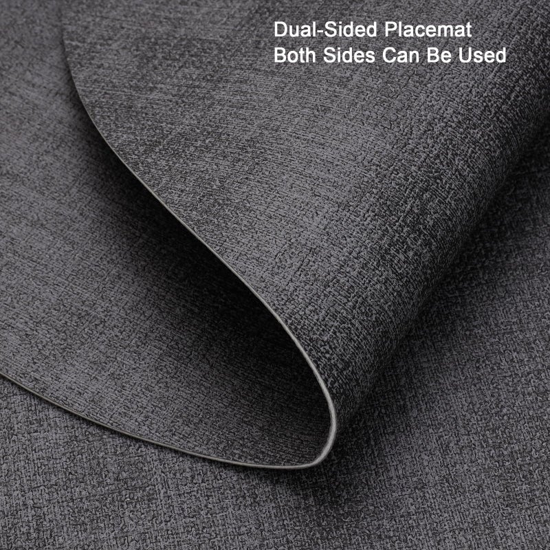 Chitomars Placemats and Coasters  Washable Reversible Placemats Round Faux Leather Wipeable Place Mats Non Slip Heat Resistant Indoor Outdoor Table Mats (Set of 6  Gray) - Image 2