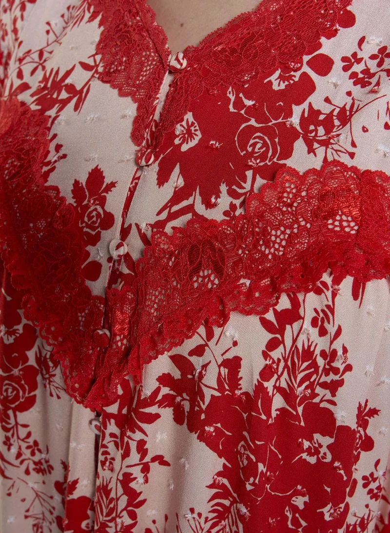 Kashkha  Coral  Floral Print Rayon Long Nightwear Dress (CNH478) for Women | Best Price UAE