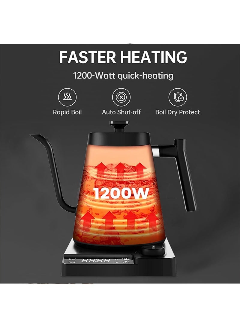 Yoawllty Tea Kettle, Electric Coffee Kettle with Precision Temp Control Auto Shut-Off,  24H Keep Warm Rapid Heating Stainless Steel Gooseneck Kettle Matte Black (1L, 1200W)  - Image 5
