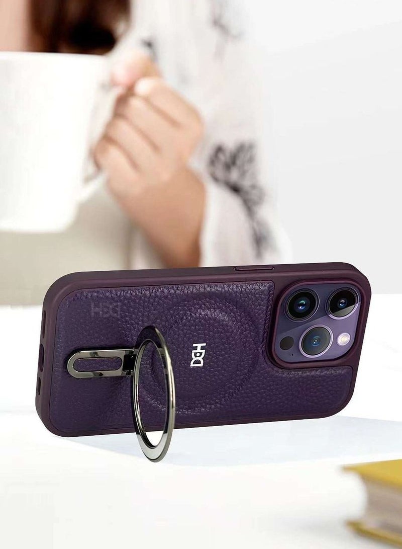 HDD Leather Case for iPhone 14 Pro Max Phone Case with Ring Holder Protective Shockproof Cover - Image 3