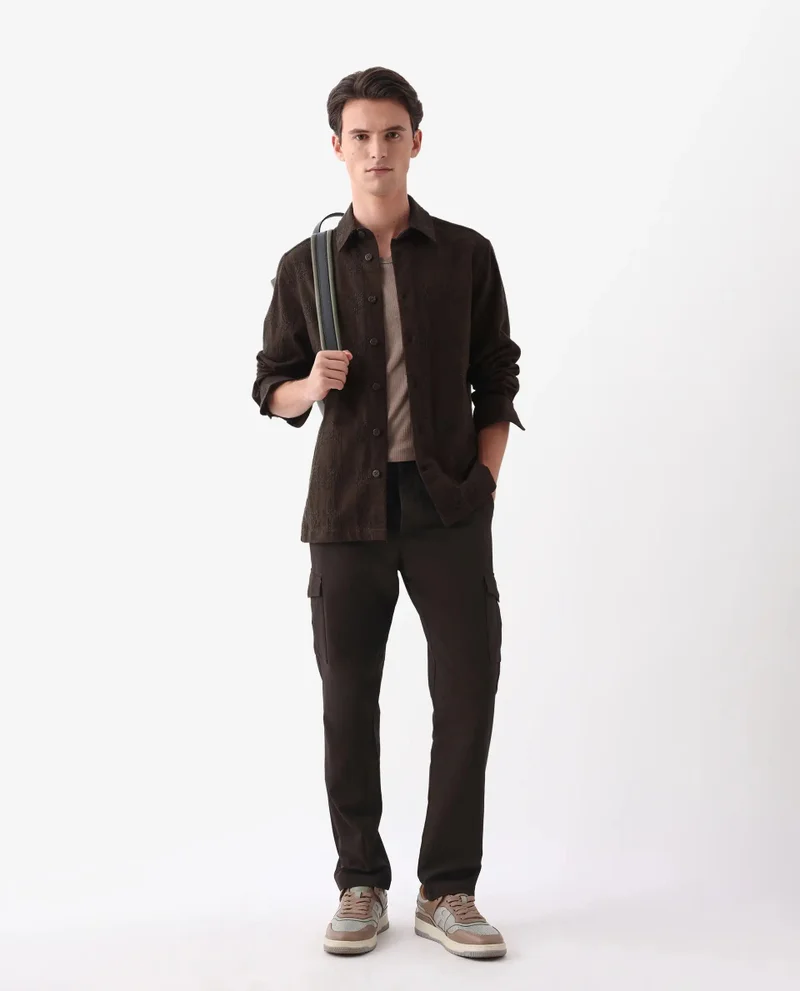 Rare Rabbit Rare Rabbit Men's Una Brown Cotton Fabric Short Sleeve Collared Neck Button Closure Checked Shirt