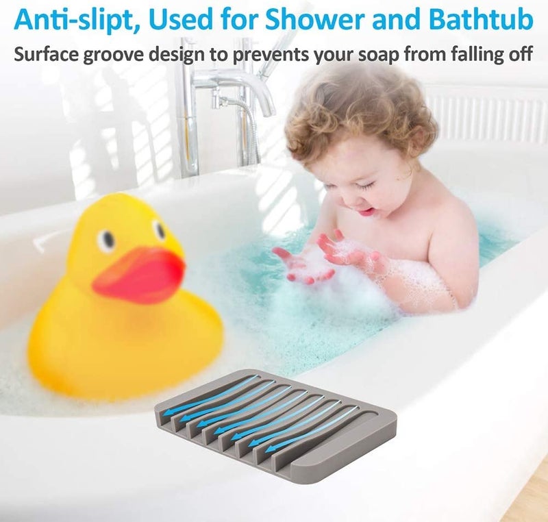 we3 we3 Silicone Soap Dish Tray Saver Holder Drainer Shower Waterfall for BathroomKitchenCounter Top Keep Bars Dry Easy Cleaning Flexible Silicone soap Dish3 Pack Grey  - Image 5