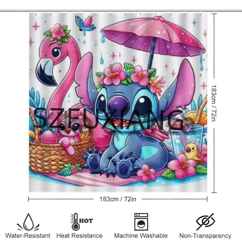 Y&D New ized Cartoon Stitch Bathroom Mat Set 4 Pcs Waterproof Shower Curtain Cheap Valentine's Day Pink Bathroom Accessory Set - Image 3