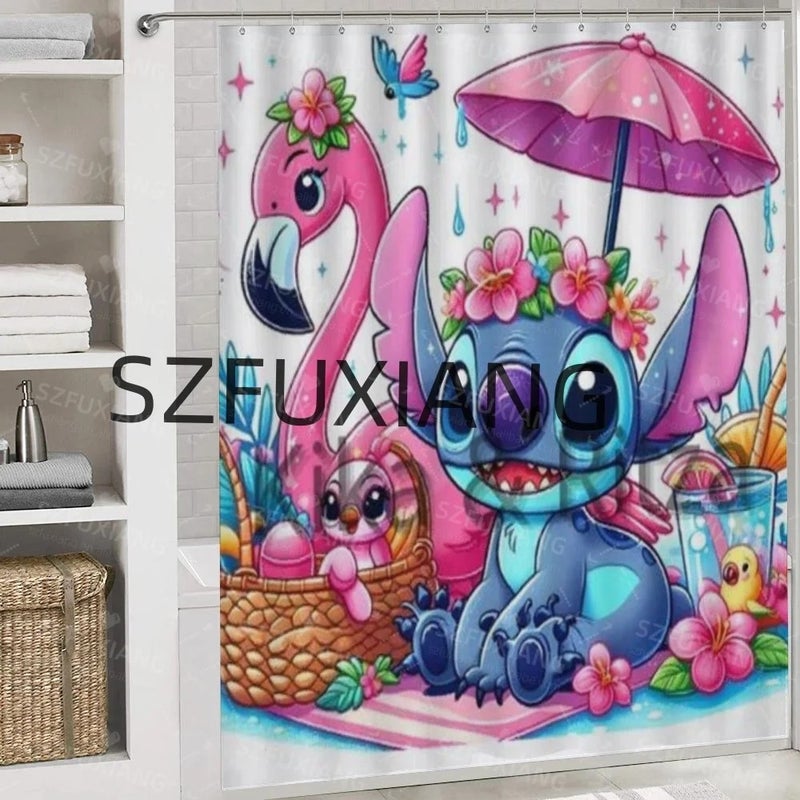 Y&D New ized Cartoon Stitch Bathroom Mat Set 4 Pcs Waterproof Shower Curtain Cheap Valentine's Day Pink Bathroom Accessory Set - Image 4
