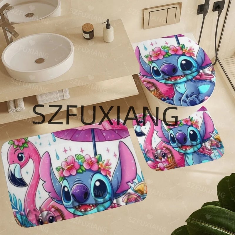 Y&D New ized Cartoon Stitch Bathroom Mat Set 4 Pcs Waterproof Shower Curtain Cheap Valentine's Day Pink Bathroom Accessory Set - Image 2