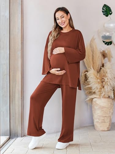 FMEYOA Women's Nursing Pajamas Maternity Pajama Postpartum PJS Breastfeeding Long Sleeve Top & Pants Sets with Pockets - Image 3