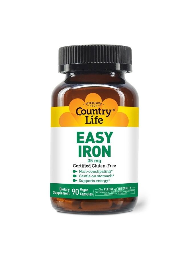 Country Life Easy Iron, 25mg, 90 Vegetarian Capsules, Certified Gluten Free, Certified Vegan, Verified Non-GMO Verified  - Image 1