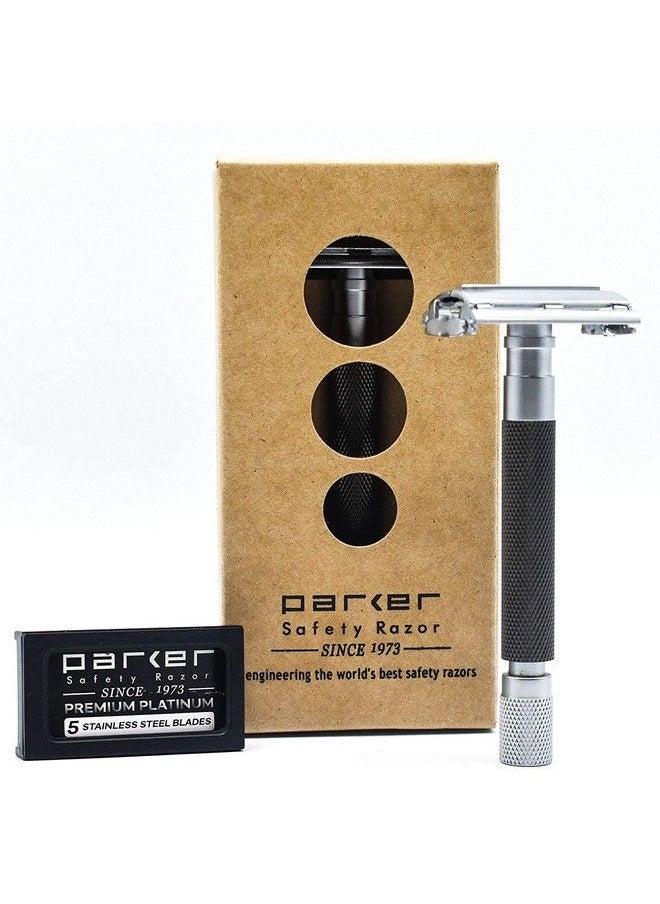 Parker Safety Razor Parker 74R Butterfly Open Double Edge Safety Razor For Men And Women With 5 Parker Platinum Blades New For Spring 2021 (Graphite)  - Image 1