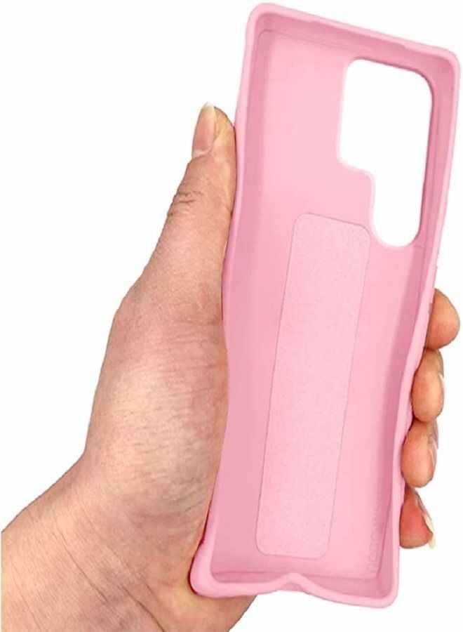 Samsung Galaxy S22 Ultra - غطاء سيليكون جديد بمقبض إصبع 2 في 1 وحامل هاتف - وردي - Image 4