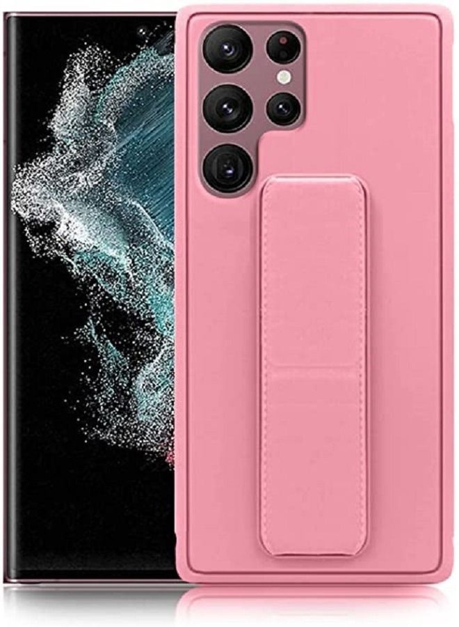 Samsung Galaxy S22 Ultra - غطاء سيليكون جديد بمقبض إصبع 2 في 1 وحامل هاتف - وردي - Image 1