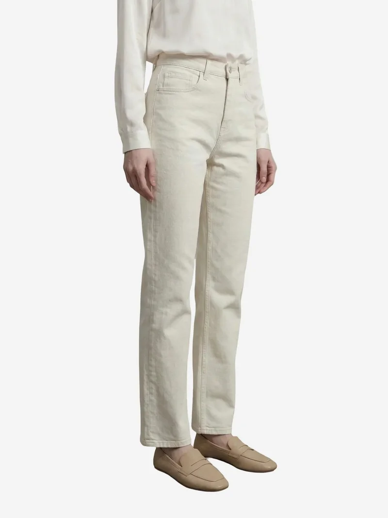 My Fashion Dusty White MY FASHION High Waist Denim Straight Leg Pants with Pockets for Women | Best Price UAE