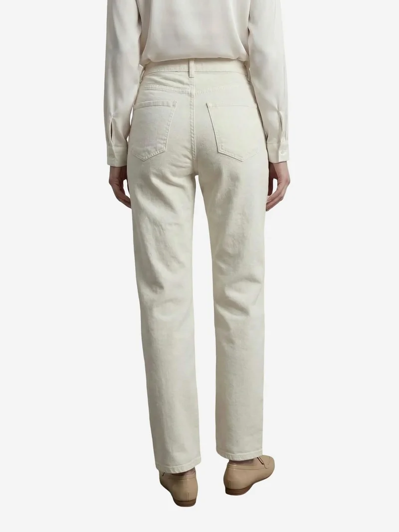 My Fashion Dusty White MY FASHION High Waist Denim Straight Leg Pants with Pockets for Women | Best Price UAE