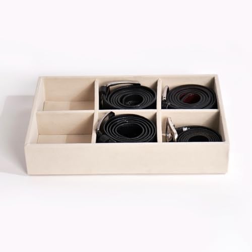 La Trove 6 Slot Belt Organizer Tray for Men & Women | Stackable Belt Storage & Display Tray for Wardrobe, Closet, Drawer & Dresser | Organizer for Formal & Casual Belts | Cream - Image 5