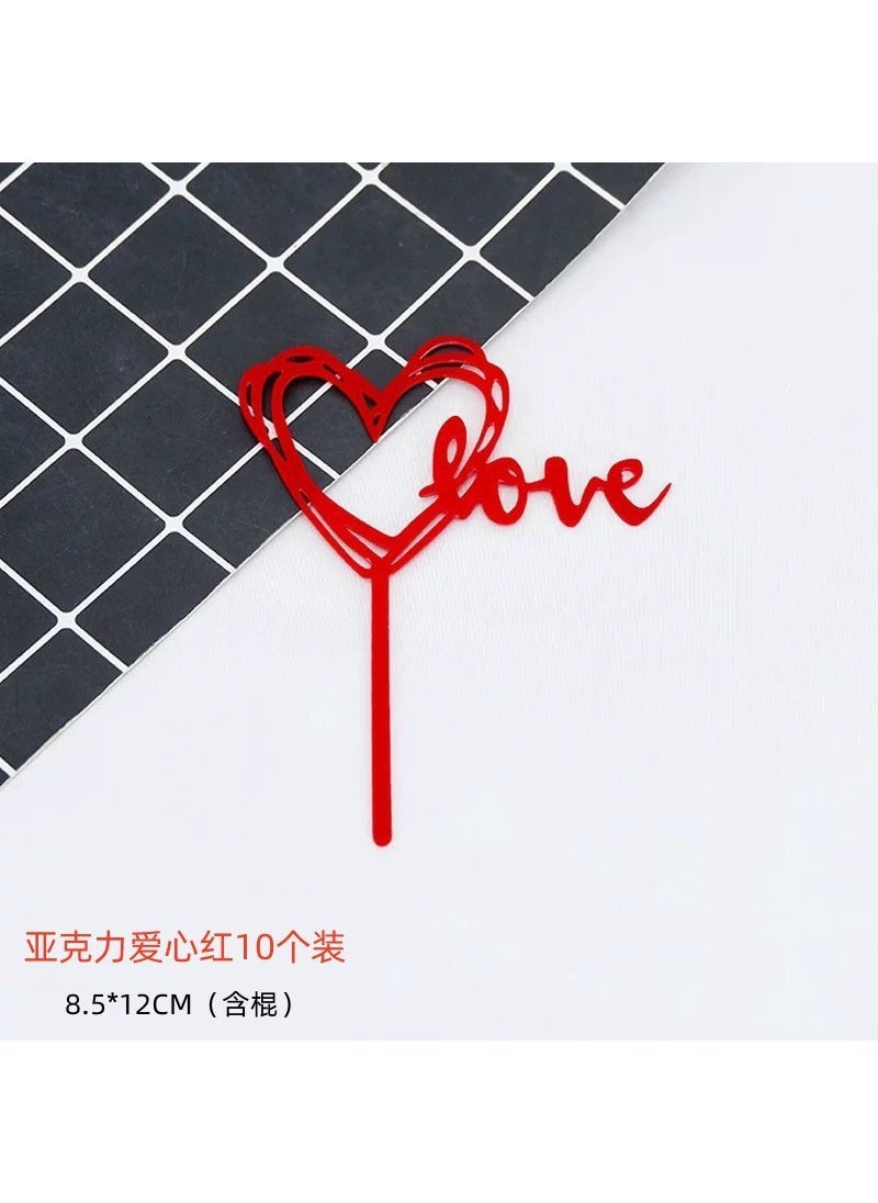 Generic Acrylic Happy Birthday Cake Topper Creative Decor Red love acrylic 10 Pack 
