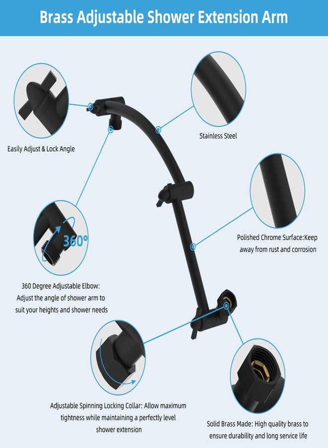 Hibbent All Metal 16'' Shower Head Extension Arm, Solid Brass Flexible Height & Angle Adjustable Shower Head Arm Extender with Lock Joints, Stainless Steel G1/2 Universal Connection, Matte Black - Image 2