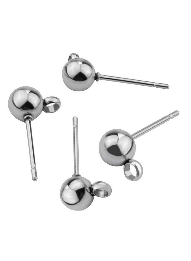 تونج كلاود 100 قطعة من أعمدة الأقراط المضادة للحساسية من Tongcloud، أقراط مرصعة من الفولاذ المقاوم للصدأ والفضة مع حلقات، أعمدة كروية 5 مم لصنع أقراط المجوهرات (فضي، 5 مم) - Image 3