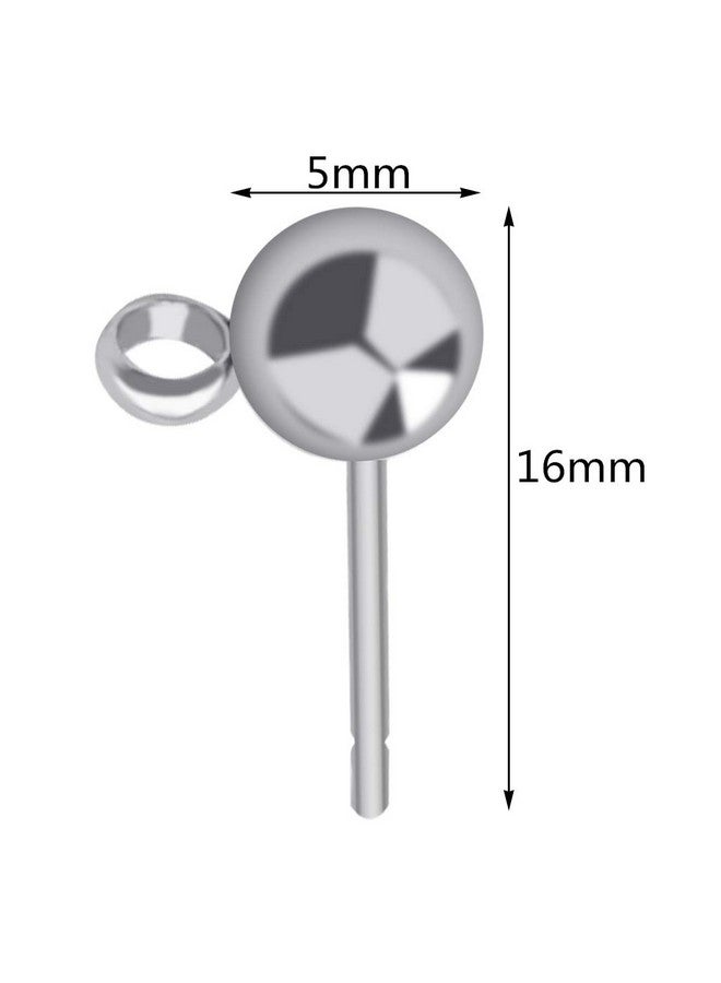تونج كلاود 100 قطعة من أعمدة الأقراط المضادة للحساسية من Tongcloud، أقراط مرصعة من الفولاذ المقاوم للصدأ والفضة مع حلقات، أعمدة كروية 5 مم لصنع أقراط المجوهرات (فضي، 5 مم) - Image 2