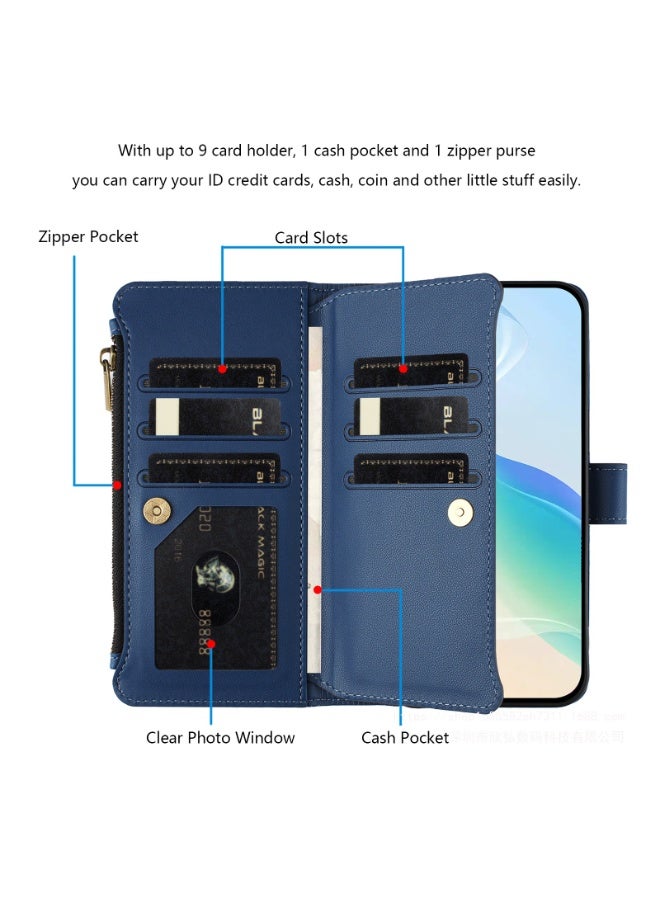 General for Honor 400 Wallet Case with Card Holder, PU Leather Flip Cover with Wrist Strap Magnetic Zipper Pocket  - Image 3