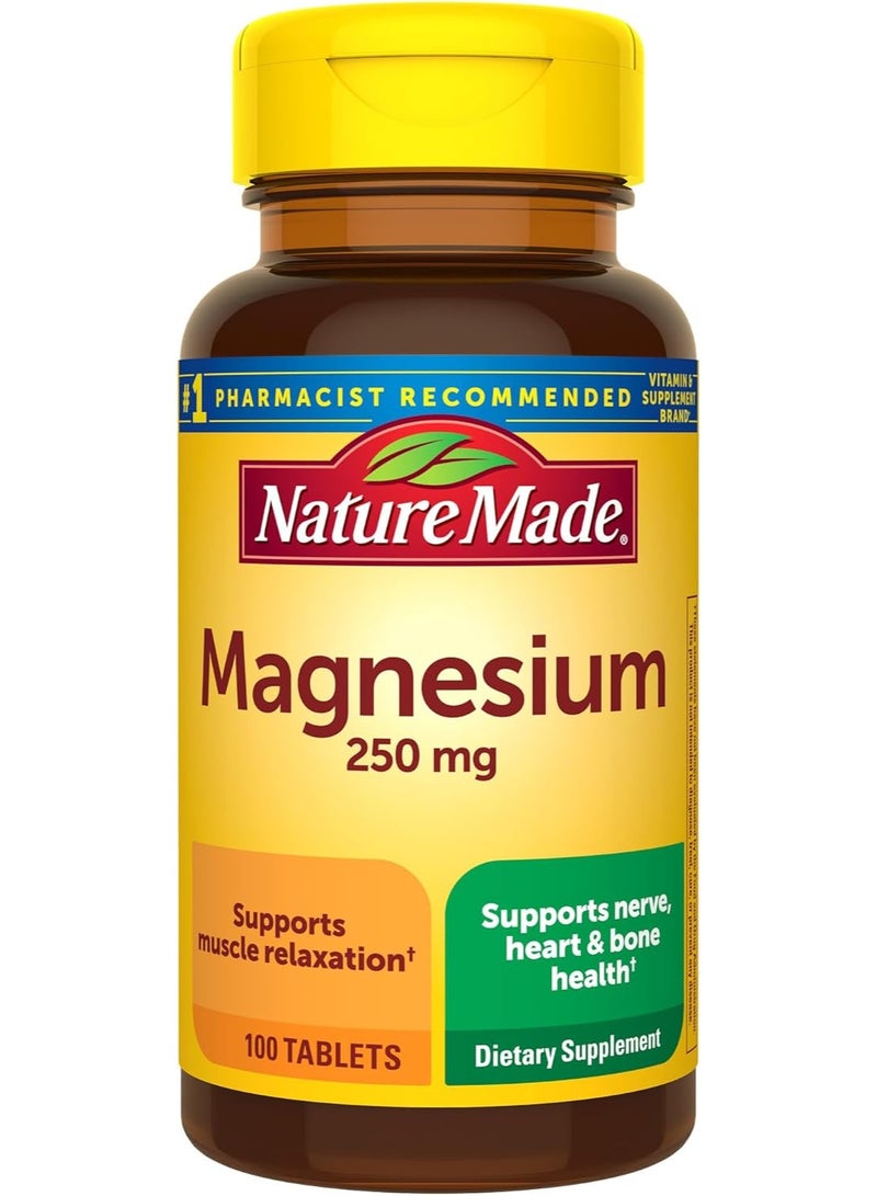 Nature Made Magnesium Oxide 250 mg, Magnesium Supplements for Men and Women, Support for Muscle, Heart, Bone and Nerve Health, 100 Tablets - Image 1