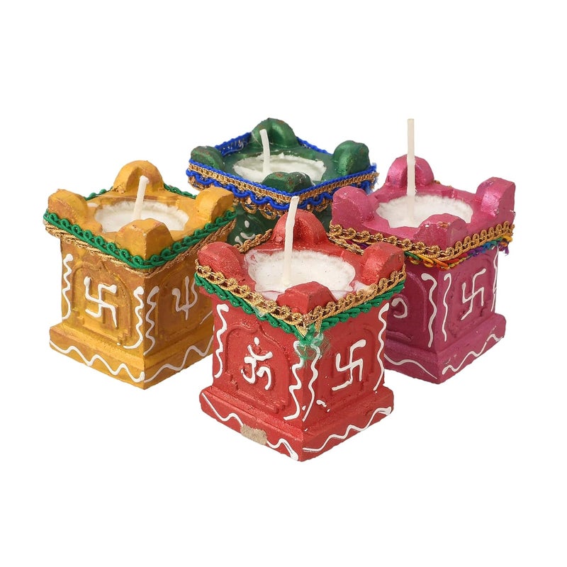 CRAFTAM Diwali Gift Tulsi Deepak Diya Candle Colourful Hand Painted Puja Pooja Diya for Diwali and Navratri Festival Decoration Home Decoration Tulshi Shape Mitti Ke Diye Set of12