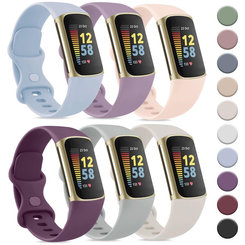 Tobfit 6 PACK Sport Bands Compatible with Fitbit Charge 5 Bands for Women Men, Soft Silicone Waterproof Straps Replacement Wristbands Compatible for Fitbit Charge 5 Watchband,Small, Pale - Image 1
