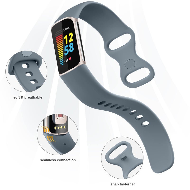 Tobfit 6 PACK Sport Bands Compatible with Fitbit Charge 5 Bands for Women Men, Soft Silicone Waterproof Straps Replacement Wristbands Compatible for Fitbit Charge 5 Watchband,Small, Pale - Image 3