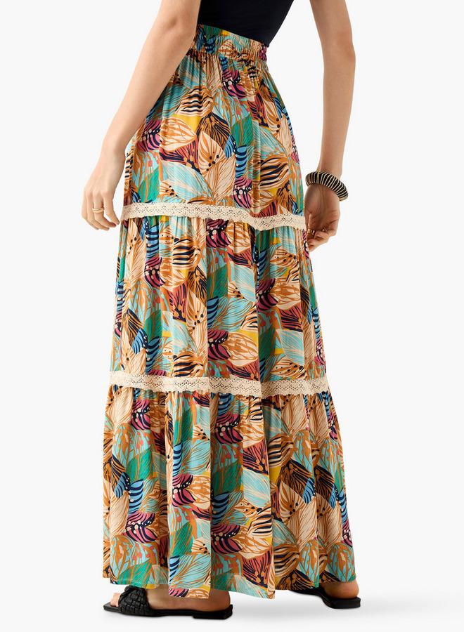 Splash FAV Floral Print Tiered Maxi Skirt with Elasticated Waistband - Image 3