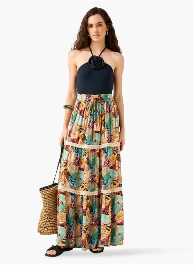 سبلاش فيڤ Floral Print Tiered Maxi Skirt with Elasticated Waistband